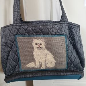 Nwt Handmade Needlepoint Cat Vintage Style Grandma Purse Bag